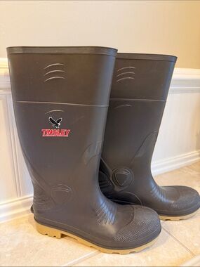 Tingley Unisex Brown Safety Rain Boots with Tan Soles